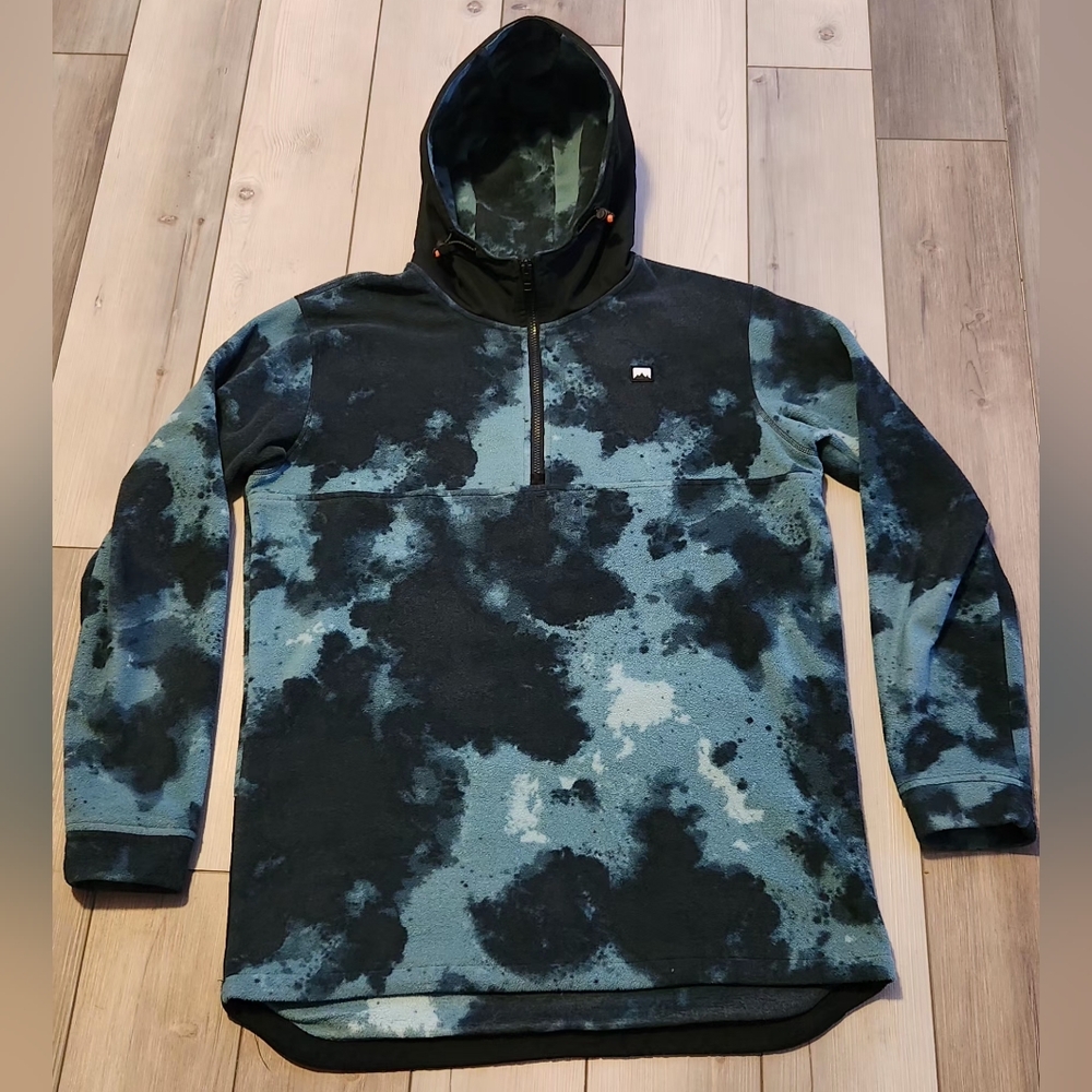 Mens Montec Large Echo Hood Fleece Hoodie Men Dark Blue/Black/Teal - Rare